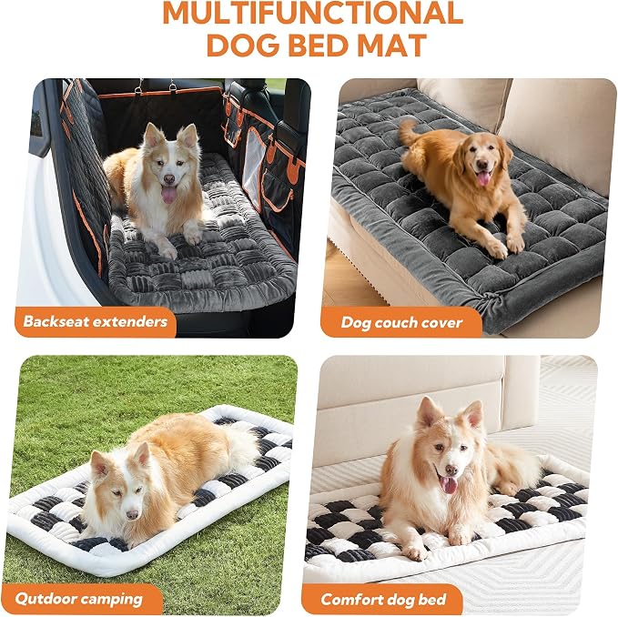 Dog Bed for Car Back Seat Soft Plush Backseat Pet Bed Mat Non-Slip Travel Pet Mat, Fuzzy Plaid Dog Seat Cover, Fit for Backseat Extenders and Trucks SUVs (Glossy-Dark Gray, 54" x 24.8")
