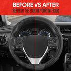 GripDrive Gray Carbon Fiber Steering Wheel Cover, Standard 15 inch Size, Black Faux Leather Comfort Grip, Car Steering Wheel Cover for Auto Truck Van SUV