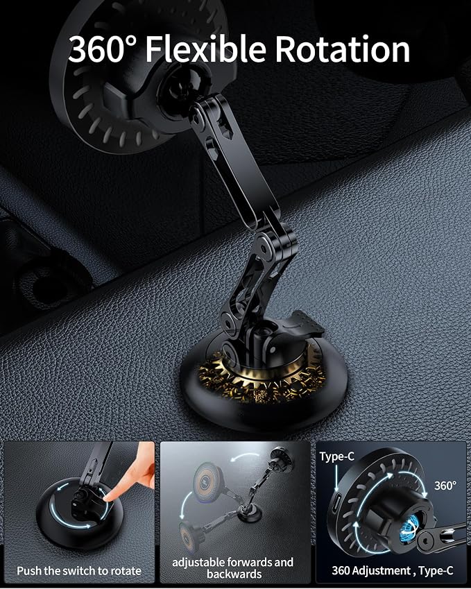 Magnetic Car Phone Holder, 15W for MagSafe Car Mount Charger(Fast Wireless Charging,Vacuum) 360°Adjustable Car Mount for Women Men iPhone 17-12