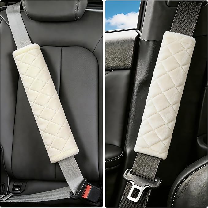 Soft Auto Seat Belt Cover Seatbelt Shoulder Pad Cushions 2 PCS for a More Comfortable Driving Universal Fit for All Cars and Backpack Off White