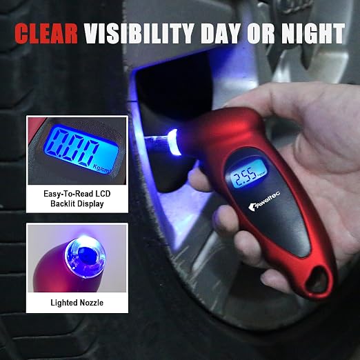 Digital Tire Pressure Gauge,Accurate Cars Air Gauge 150 PSI,Red | 0-150PSI Calibrated,Accurate in 0.1 Increments,4 Measurement Units,Backlight LCD&Nozzle Light,for Everyday Vehicles