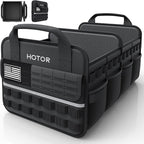 Tactical Car Trunk Organizer - Foldable Trunk Organizer for SUV with Front MOLLE Pocket & Reflective Strips, Essential Car Accessories for Tools & Outdoor Storage, 12.8" x 21.7" x 11.0", Black