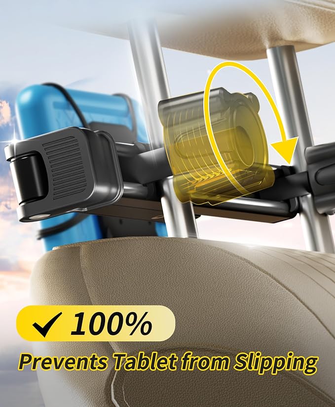 Tablet Holder for Car - [3 in 1 Adjustable Extension Arm] Upgraded iPad Holder for car Backseat with Holding Net, Road Trip Essentials for Kids, for 7-13" iPad Pro, Air, Mini, Galaxy, Fire HD