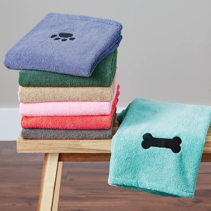 Pet Grooming Microfiber Towel, Embroidered Collection, X-Large,41x23.5", Blue