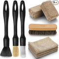 9PCS Car Interior Detailing Set, Microfiber Cloth & Applicator, Single-Head Detailing Brushes, Natural Bristles, Scratch-Free & Ultra-Soft for Seats Leather Care or Cleaning