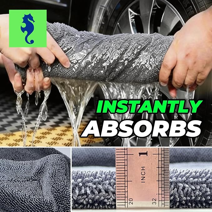 2-Pack Double-Sided Microfiber Car Drying Towel Gray 18 x 23 in | Dual-Sided Design, Includes Figure-8 Car Wash Sponge, Paint Safe, Lint-Free, Machine Washable