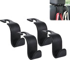 Car Seat Headrest Hook Universal Vehicle Storage Hanger Leather with Metal Car Seat Back Organizer for Handbag Purse Coat Black 4 Pack