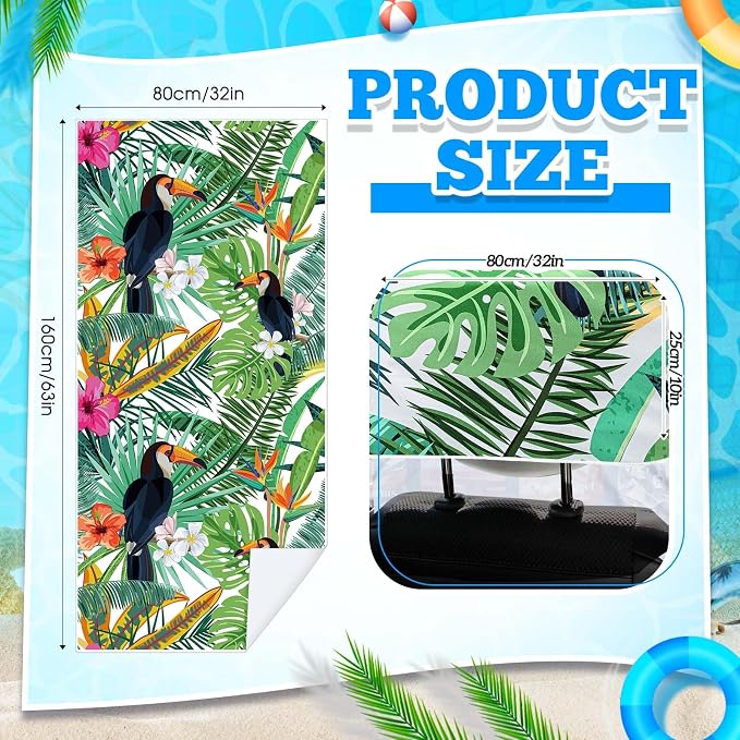 Car Seat Towel Covers with Storage Bag, 63 x 32 Inch Universal Non Slip Waterproof Sweat Protector for Car Truck, Gym Swimming Running, Machine Washable(2 Pack,Tropical Toucan)