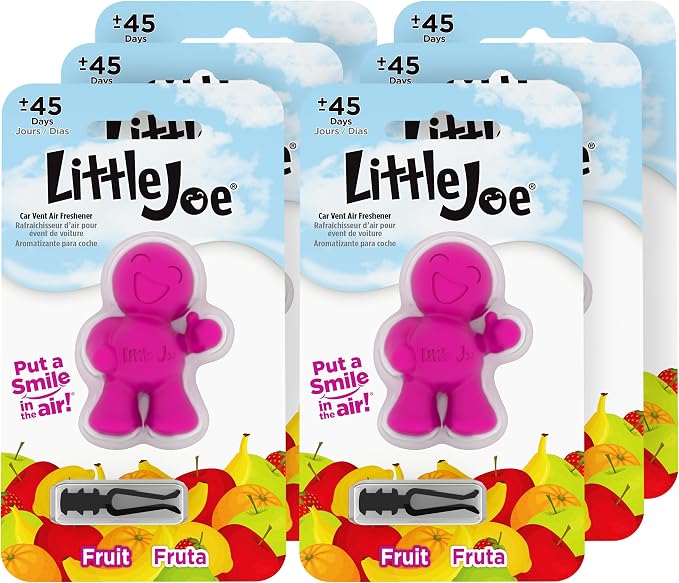 Little Joe 96404-6PK Fruit Scent Car Air Freshener Vent Clip, Fights Odors for up to 45 Days, Long-Lasting Freshness, Cute Car Odor Eliminator, Pack of 6