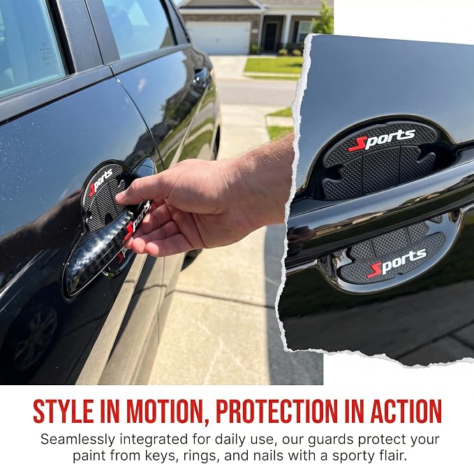 8PCS Car Door Handle Scratch Protector, 3D Carbon Fiber Pattern Anti Scratch Paint Protection Film, Sports Self-Adhesive Door Edge Sticker Universal for Car SUV Truck (Black)