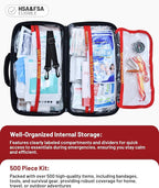 500PCS Waterproof Hard Shell First Aid Kit for Travel, Camping, Businesses, Home, Car, Hiking, Sports, Office, Vehicle & Outdoor Emergency Supplies, Well-Organized Home Travel Essentials