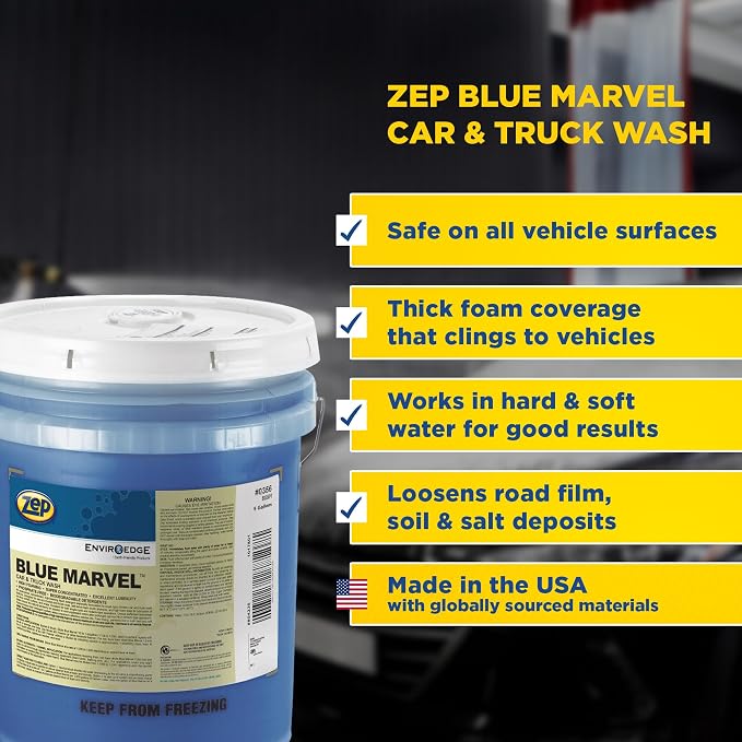 Blue Marvel Car and Truck Wash - 5 Gallon (1 Unit) 35635 - Ultra Concentrated High Foam, Provides Complete Coverage Without Damaging Paint
