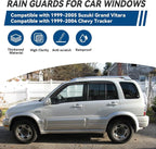 4pcs Front+Rear Smoke Tint Sun/Rain Guard Outside Mount Tape-On Vent Window Visors Compatible with 99-05 Grand Vitara 99-04 Tracker