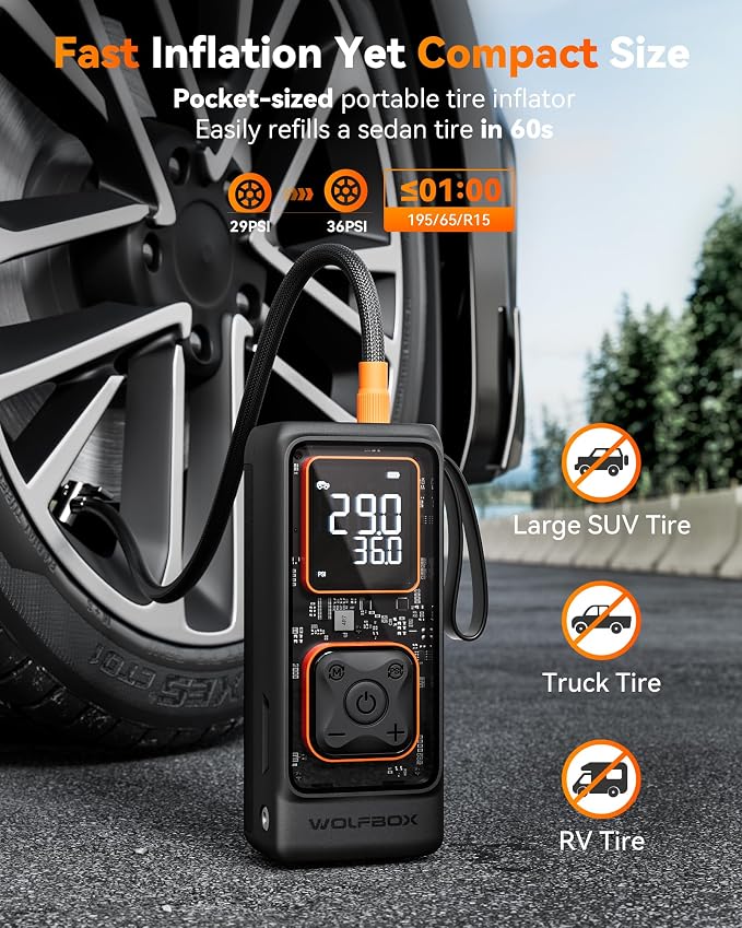 Cordless Tire Inflator Portable Air Compressor, 150PSI Air Pump for Car Tires, Motorcycle, Bicycle & Ball, with Smart Digital Pressure Gauge, Auto Shut-Off & LED Flashlight