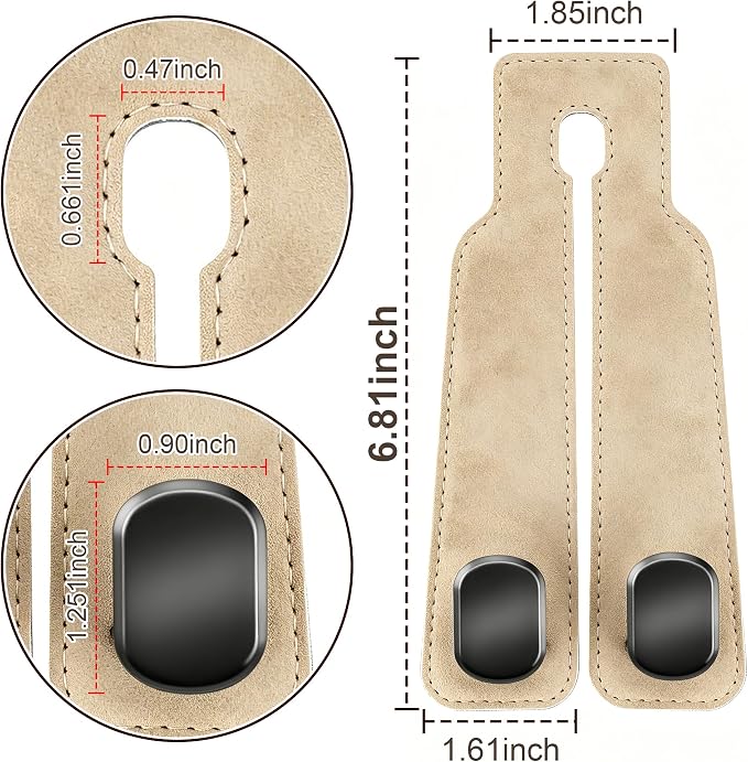 SUKIPIN Car Hooks, Car Seat Headrest Hooks for Purses and Bags 2-Pack Beige | Car Accessories for Women, Solid Durable Construction, Quick Tool-free Mounting, Universal Fit for Most Vehicle Headrests