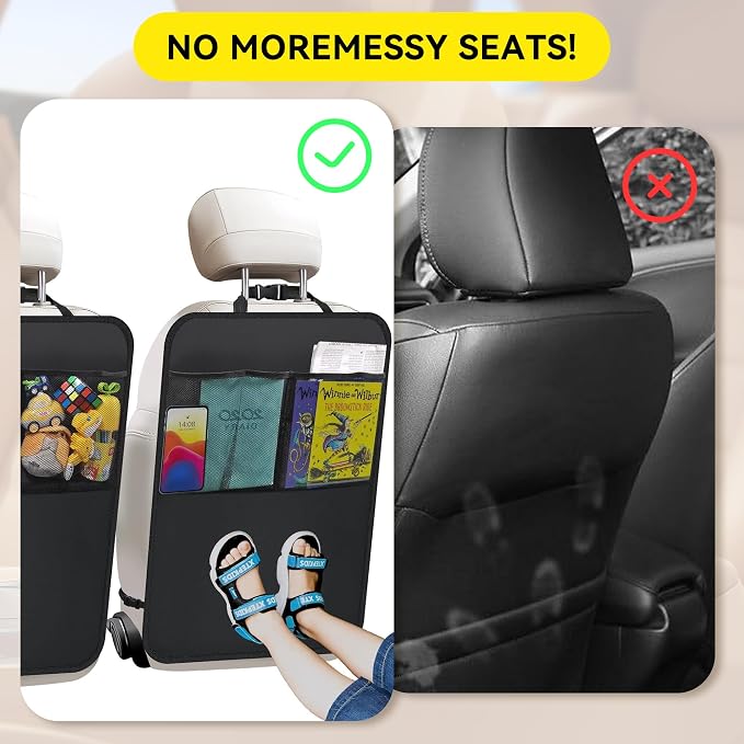 2 PCS Kick Mat Back Seat Protector, Waterproof Car Backseat Protective Kick Mat with 2 Mesh Pockets, Large Vehicle Seat Back Kick Mat Organizer for Kids, Car Accessories (2PCS)