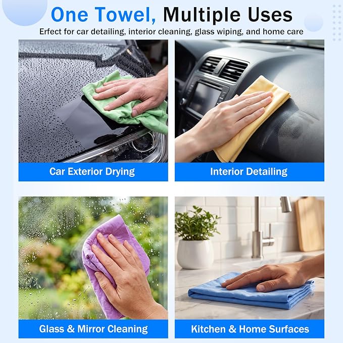 10 Pcs 13"x17" 10 Car Shammy Cloth for Car Drying, Super Absorbent Chamois Towels, Reusable Scratch Free Wash Drying Towels for Auto Detailing, Rv, Boat, Motorcycle (Dark Color)