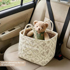 Floral Fabric Storage Basket Car Interior Storage Basket Underwear Sundries Laundry Baskets Supplies Home Organizer Bag (Coffee 1)