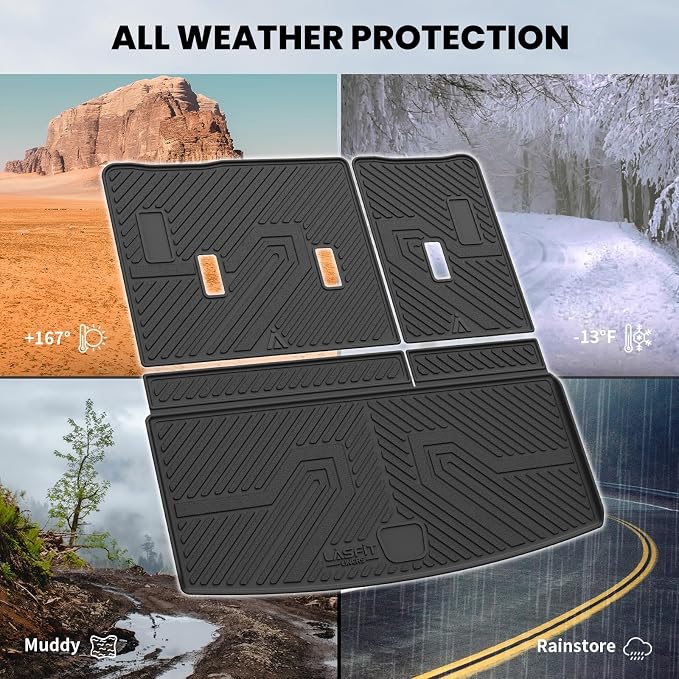 Trunk Mat with Backrest Mat 2021-2026 for GMC Yukon (Only Yukon, Not Fit Yukon XL)/Cadillac Escalade (Only Escalade, Not Fit Escalade ESV)/Chevrolet Chevy Tahoe, All Weather TPE Custom Fit