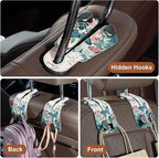 CoBak Purse Hook for Car - Universal Premium Stitched Leather and Aluminum-Magnesium Alloy Double Car Seat Back Storage Hook for Purses, Handbags, Bags (2 Pack),Whipering Garden