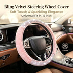 Bling Steering Wheel Cover Pink Fluffy Rhinestone for Women Girls | White Diamond Elastic Car Steering Wheel Accessories Sparkling Fur Steering Wheel Protector Warm Universal Fit 14-15 inch