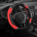 Leather Steering Wheel Cover - Made with PVC Leather - Anti-Slip, Universal Fit 14 1/2 inches to 15 inches - Red