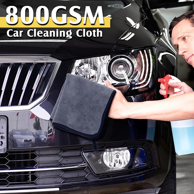 20 Pcs Microfiber Car Drying Towels Microfiber Cleaning Cloth 800 GSM Thick Plush Cleaning Dusting Cloth Auto Detailing Absorbent Towels Rags for Car Household Kitchen Window(Grey and Yellow)