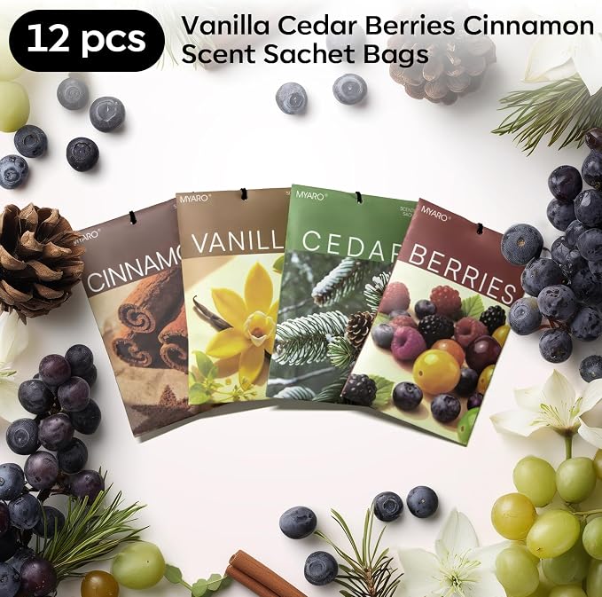 20 Packs Cedar Cinnamon Vanilla Berries Potpourri Bag Scent Sachet for Closet Drawer Room Car Home Air Freshener Shoe Odor Elimination