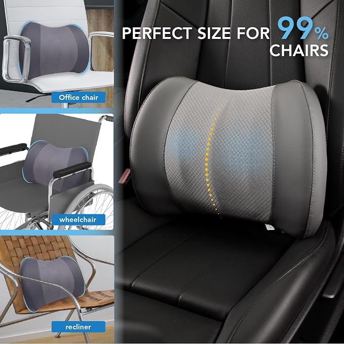 Lumbar Support Pillow for Car, Car Seat Back Support for Driving | Memory Foam Car Lumbar Support for Driving Seat, Car Back Cushion, Adjustable Straps, Lower Back Pillow, Dark Grey