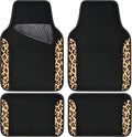 Waterproof Universal Fit Car Floor Mats, Leopard Print Car Mats Fit for SUV,Vans,sedans, Trucks,Set of 4pcs Car Carpet with Driver Heel Pad and Nibs Backing,for Cute Women Girl Brown Leopard