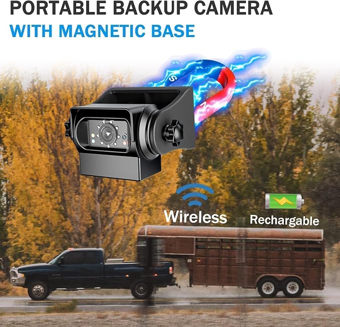Strong Magnetic Wireless Backup Camera for iPhone Android, WiFi Hitch Camera Rechargeable Battery for Hitch Gooseneck Travel Boat Horse Trailer Truck Camper RV Front Rear View Reverse Back up