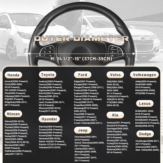 Car Steering Wheel Cover Universal Standard Size 14.5-15 inch, Black and Beige Microfiber Leather