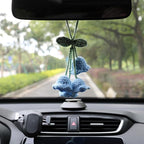 Lily Flower Handmade Knitted Car Mirror Hanging Accessories, Rear Riew Mirror Accessories Car Decorations for Women Men