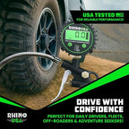 Rhino USA Digital Tire Pressure Gauge with Inflator (250 PSI) Professional Air Chuck & Air Compressor Attachments - High Pressure Tire Gauge with 0.1 Display Resolution - Best Car Accessories (1-Pack)