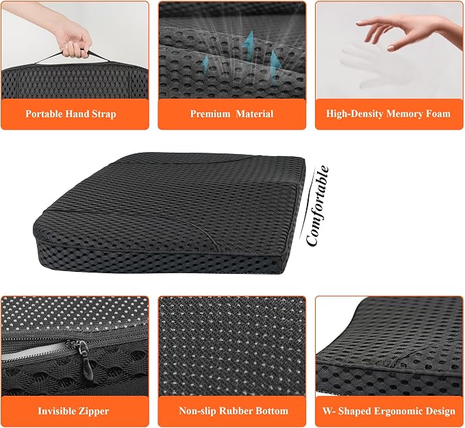 Premium Car Seat Cushion, Memory Foam Driver Seat Cushion to Improve Driving View- Coccyx & Lower Back Pain Relief - Seat Cushion for Car, Truck, Office Chair (4D Mesh Black)