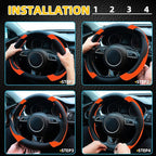 Orange Steering Wheel Cover Microfiber Leather Sporty Car Accessories for Men and Women,Breathable Non-Slip Universal Fit 14 1/2-15 Inch(Black and Orange)