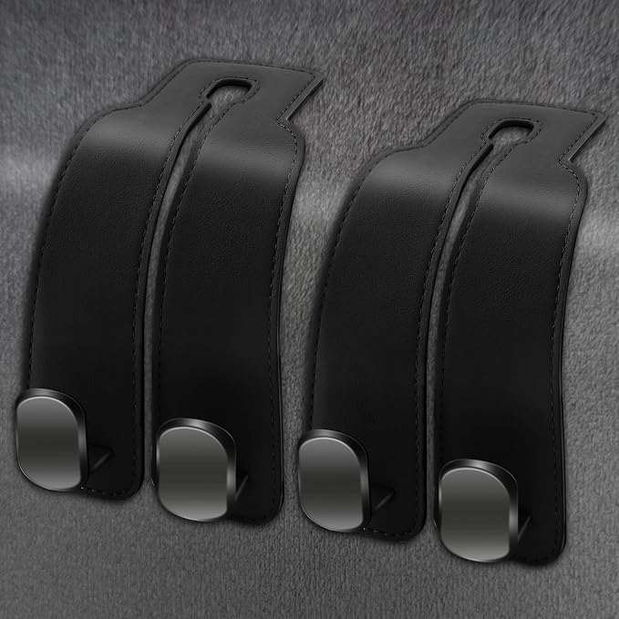Amelity Purse Hook for Car, Car Seat Headrest Hooks for Purses & Bags | Car Interior Accessories for Women, Heavy Duty Leather Purse Hanger for Car, 2 Pack Black
