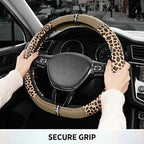 Leopard Steering Wheel Cover for Women, Cute Anti-Slip Microfiber Leather, Fits D Shape Flat Bottom Steering Wheel 14.5-15 Inch - Beige