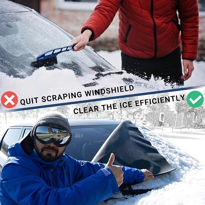 Windshield Cover for Ice and Snow, Car Windshield Snow Cover, Thicken Windshield Frost Cover Waterproof Windshield Snow Ice Cover with Large Mirrors Cover for Most SUVs Trucks (74"x 47")