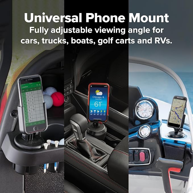 CupFone, Universal Cup Holder Phone Mount for Cars – Adjustable & Secure Fit with Open Access for Charging – Compatible with iPhone, Android - Metal Knobs, Graphite
