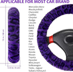 Fuzzy Car Steering Wheel Cover, Universal Fit Fur Car Wheel Cover & Handbrake Cover & Gear Shift Cover Set, Fluffy Fashion Leopard Print Auto Steering Wheel Protector for Women Girls(Purple)