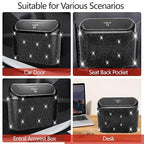 Bling Car Trash Can with Lid, Mini Auto Garbage Can with 30 Trash Bags, Leakproof Automotive Garbage Container Bin, Bling Car Accessories Trash Can for Women (Black Diamond)