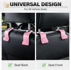 4 Pack Car Seat Headrest Hooks, Vehicle Back Seat Hanger Storage Organizer for Purse Handbag Backpack Coat Grocery, 360° Rotating Heavy Duty Holds 44lbs, Pink