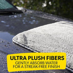 Woolly Mammoth Large Microfiber Drying Towel - 36 x 25 Inch Gray, Ultra Plush Super Absorbent Car Drying Towel for Cars, Trucks, SUVs, Motorcycles, RVs, and Auto Detailing