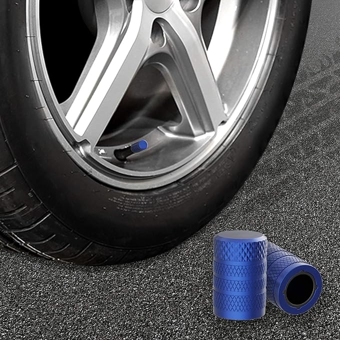 Tire Valve Stem Caps, Blue, 4 pcs/Pack, Anodized Aluminum Tire Valve Cap Set, Corrosion Resistant, Universal Stem Covers for Cars Trucks Motorcycles SUVs and Bikes