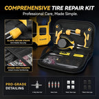 Flat Tire Repair Kit with Air Compressor, 150PSI Portable Air Pump with Auto-Stop & LED, Heavy Duty Tire Plug Kit for Car, SUV, Truck, Jeep, Motorcycle, Roadside Emergency Assistance (YELLOW)
