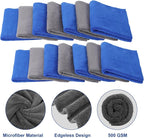 30 Pcs 16 x 16 Inch Edgeless Microfiber Plush Towels for Cars Detailing Drying Wash Polishing Absorbent Cleaning Cloths, 500 GSM (Blue, Gray)