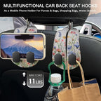 2PCS Car Seat Back Storage Headrest Hooks, Floral Flowers Purse Holder Bags Hanger, PU Leather Double Metal Hook for Backseat Organizer, Women Car Accessories Organization