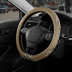 Steering Wheel Cover - Flat Bottom Wheel Cover Made with PVC Leather and Leopard Fabric - Universal Fit for 15-Inch D-Shaped Automotive Steering Wheels (Beige Color)