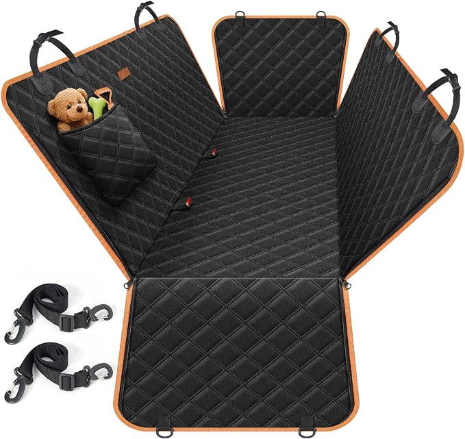 Dog Car Seat Cover for Back Seat, 100% Waterproof Heavy Duty Pet Seat Cover Hammock with Side Flaps, Nonslip Scratchproof Car Seat Protector for Cars and SUVs (Black)